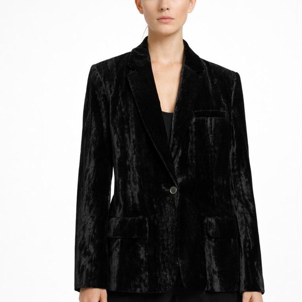 Callas Milano Women's Black James Single-Breasted Velvet Blazer Size 40